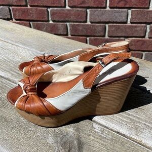 Efetti | Wedged Platform|Sling back|Peep knotted Toe|Shoe | Size 37 Brown/White